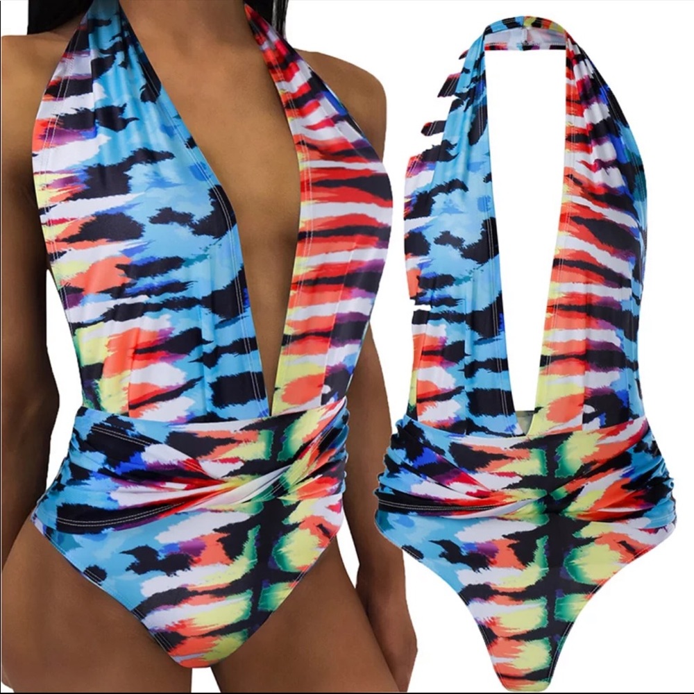 Black and White Halter Monokini